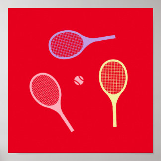 Pastel Tennis Rackets met Tennis Ball op Red Poster