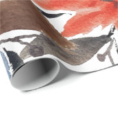 Pastel Terracotta Blauw Bloemen Waterverf Patroon Cadeaupapier (Rol Hoek)