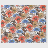 Pastel Terracotta Blauw Bloemen Waterverf Patroon Cadeaupapier (Vlak)