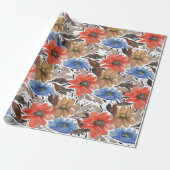 Pastel Terracotta Blauw Bloemen Waterverf Patroon Cadeaupapier (Uitgerold)