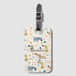 Pastel Terrazzo Funny Cute Dog Pattern Bagagelabel