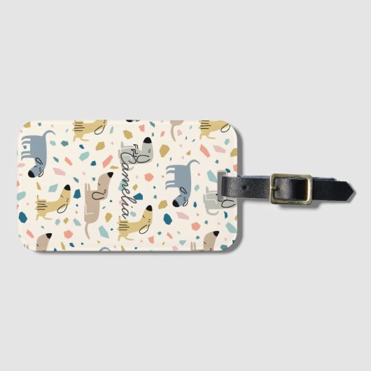 Pastel Terrazzo Funny Cute Dog Pattern Bagagelabel (Voorkant (horizontaal))