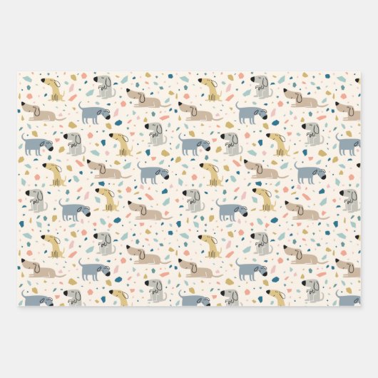 Pastel Terrazzo Funny Cute Dog Pattern Inpakpapier Vel (Voorkant 3)