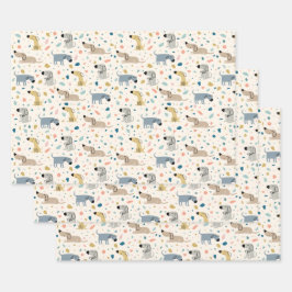 Pastel Terrazzo Funny Cute Dog Pattern Inpakpapier Vel