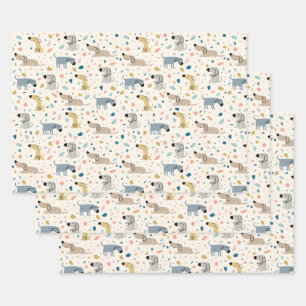Pastel Terrazzo Funny Cute Dog Pattern Inpakpapier Vel