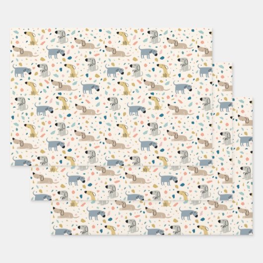 Pastel Terrazzo Funny Cute Dog Pattern Inpakpapier Vel (Set)