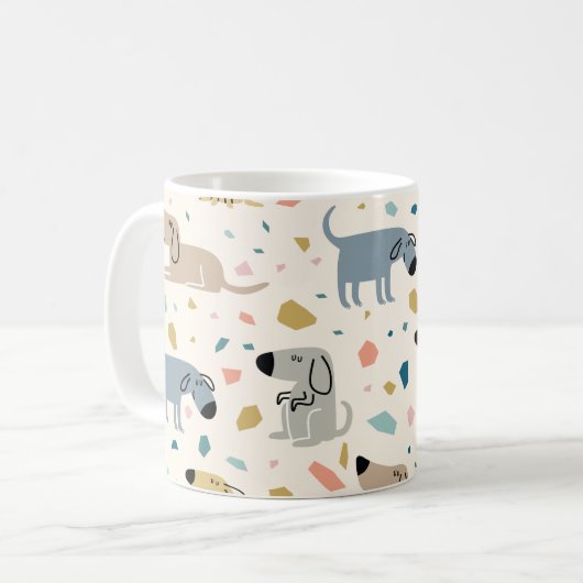 Pastel Terrazzo Funny Cute Dog Pattern Koffiemok (Voorkant links)