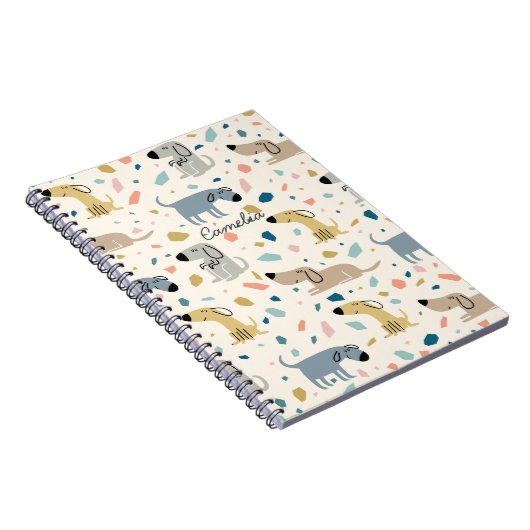 Pastel Terrazzo Funny Cute Dog Pattern Notitieboek (Rechterzijde)