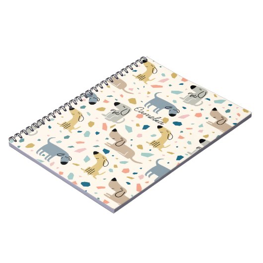 Pastel Terrazzo Funny Cute Dog Pattern Notitieboek (Linkerzijde)
