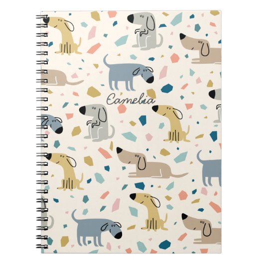 Pastel Terrazzo Funny Cute Dog Pattern Notitieboek (Voorkant)