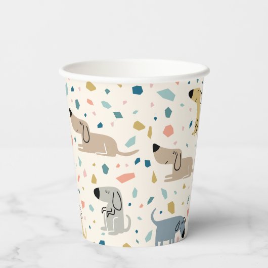 Pastel Terrazzo Funny Cute Dog Pattern Papieren Bekers (Achterkant)