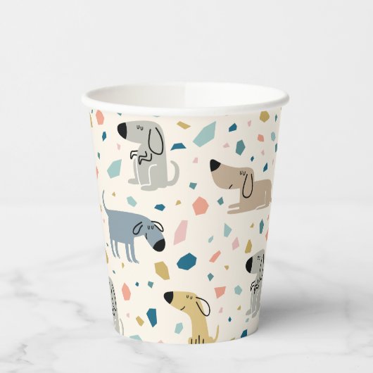 Pastel Terrazzo Funny Cute Dog Pattern Papieren Bekers (Links)