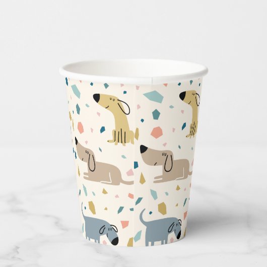 Pastel Terrazzo Funny Cute Dog Pattern Papieren Bekers (Rechts)