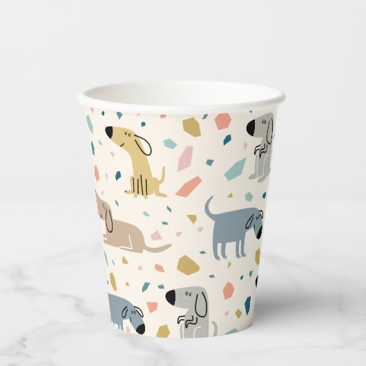 Pastel Terrazzo Funny Cute Dog Pattern Papieren Bekers (Voorkant)