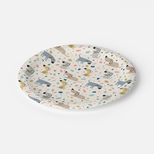 Pastel Terrazzo Funny Cute Dog Pattern Papieren Bordje (Gekanteld)