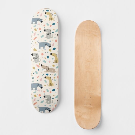 Pastel Terrazzo Funny Cute Dog Pattern Persoonlijk Skateboard (Voorkant)