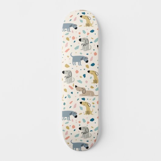 Pastel Terrazzo Funny Cute Dog Pattern Persoonlijk Skateboard (Voorkant)