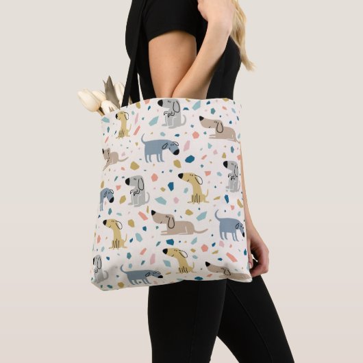 Pastel Terrazzo Funny Cute Dog Pattern Tote Bag (Dichtbij)