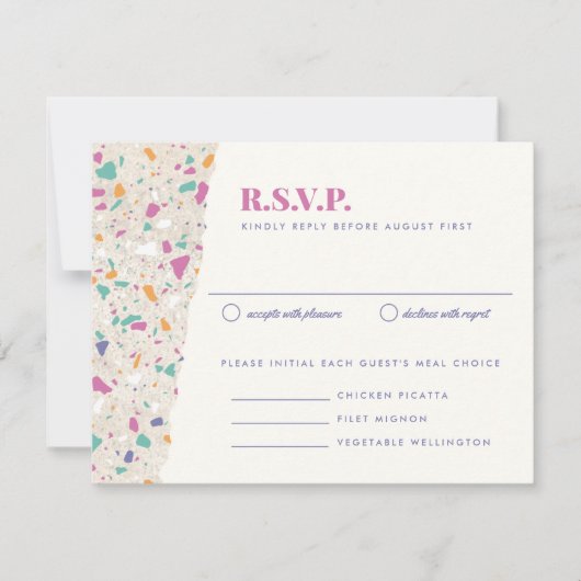 Pastel Terrazzo Slab Weddenschap RSVP-kaart RSVP Kaartje (Voorkant)