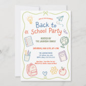 Pastel Terug naar School Feest Doodle Kaart (Voorkant)
