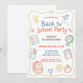 Pastel Terug naar School Feest Doodle Kaart (Voorkant / Achterkant)