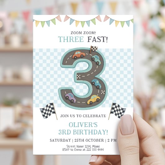 Pastel Three Fast Birthday Car Kaart