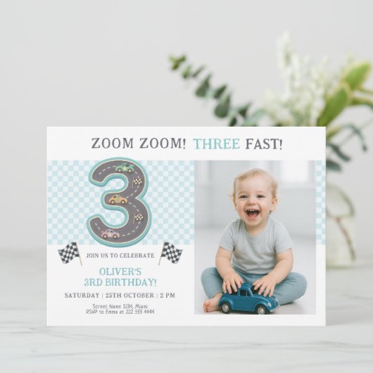 Pastel Three Fast Birthday Race Kaart (Staand voorkant)