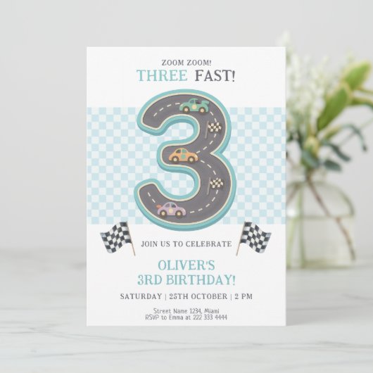 Pastel Three Fast Birthday Race Kaart (Staand voorkant)