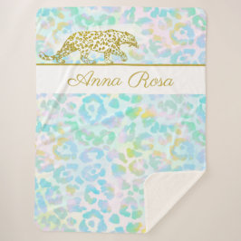 *~* Pastel Tie Dye Gold Leopard Spots Sherpa Blank Deken