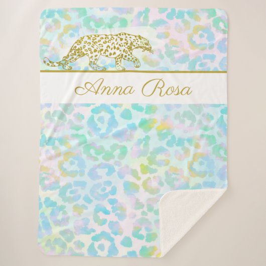 *~* Pastel Tie Dye Gold Leopard Spots Sherpa Blank Sherpa Deken (Voorkant)