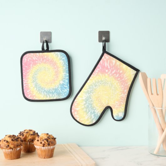 Pastel Tie Dye Hippy Swirl Ovenwant & Pannenlap Set (Insitu(Ophanging))