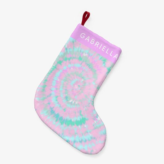 Pastel Tie Dye Pattern Pink Aqua Mint Persoonlijk Kleine Kerstsok (Voorkant (Hangend))