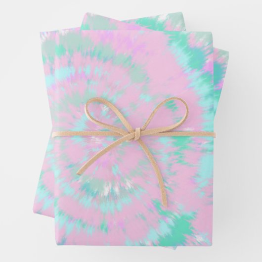 Pastel Tie Dye Pattern roze Aqua Mint Green Inpakpapier Vel (In situ)