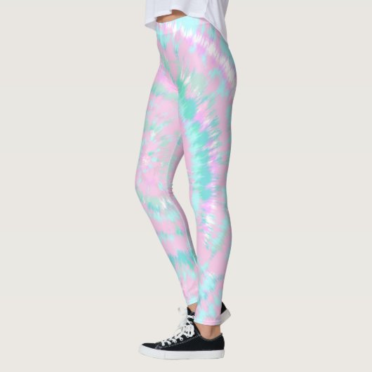 Pastel Tie Dye Pattern roze Aqua Mint Green Leggings (Links)