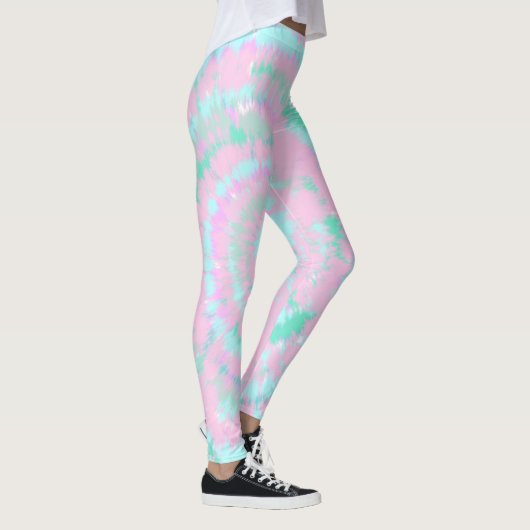 Pastel Tie Dye Pattern roze Aqua Mint Green Leggings (Rechts)