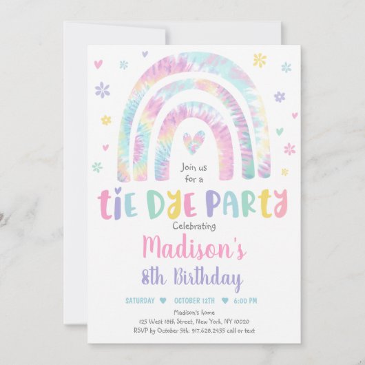 Pastel Tie Dye Rainbow Boho Hippie Girls Birthday Kaart (Voorkant)