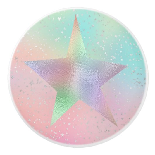 Pastel tie kleurstof holografische look ster schat keramische knop (Voorkant)