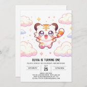 Pastel Tiger 1e verjaardag Kaart (Voorkant / Achterkant)