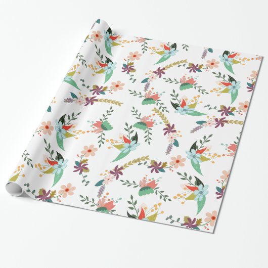 Pastel Tones Bloemen Patroon Cadeaupapier (Uitgerold)