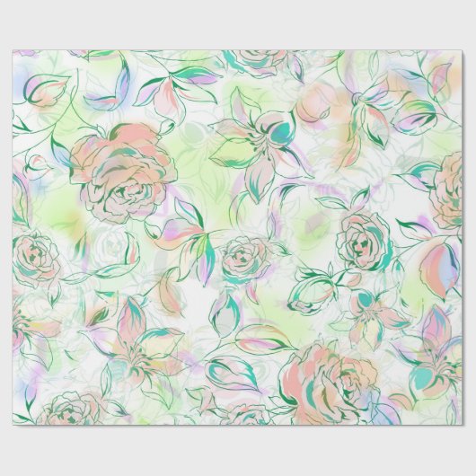 Pastel Tones Handverf Rozen Cadeaupapier (Vlak)