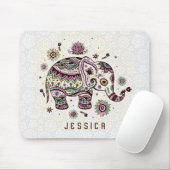 Pastel Tones Retro Bloemenolifant op wit Muismat (Met muis)
