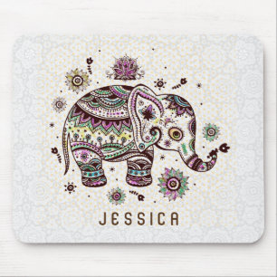 Pastel Tones Retro Bloemenolifant op wit Muismat