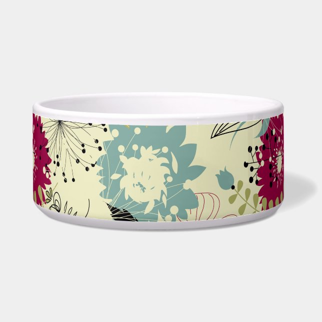 Pastel Tones Retro Floral Design Voerbakje (Voorkant)