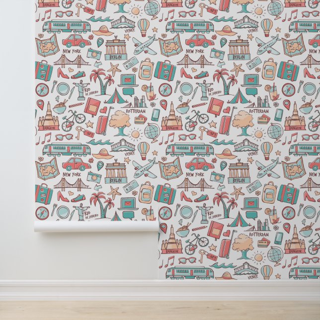 Pastel Tourist Pattern Behang (Applicatie)
