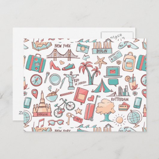 Pastel Tourist Pattern Briefkaart (Voorkant / Achterkant)