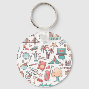 Pastel Tourist Pattern Sleutelhanger