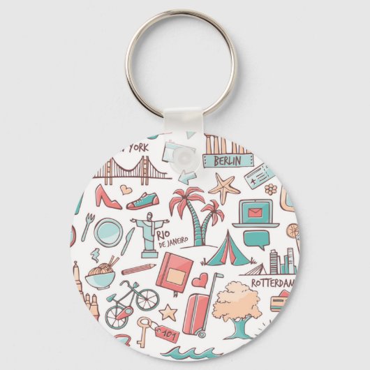Pastel Tourist Pattern Sleutelhanger (Voorkant)