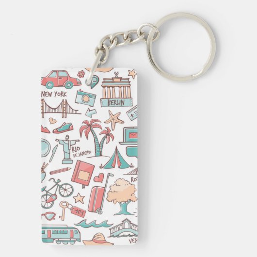 Pastel Tourist Pattern Sleutelhanger (achterkant)
