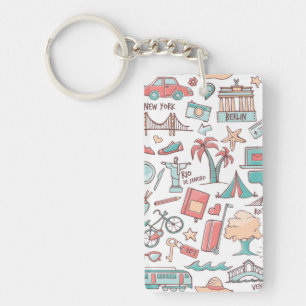 Pastel Tourist Pattern Sleutelhanger