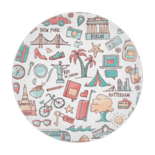 Pastel Tourist Pattern Snijplank